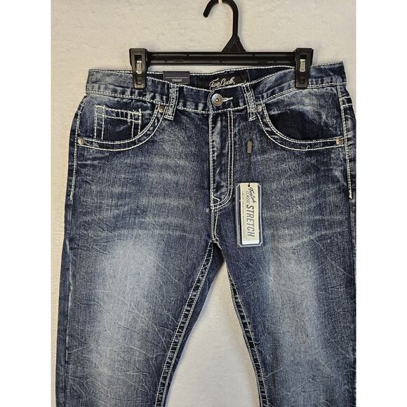 True Luck Men`s Jeans Straight Fit Medium Wash Sz 34x30 NWT Embroidered Pockets‎ - Picture 6 of 11